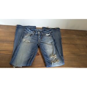 American Eagle Boho Artist Flare Jeans Womens 4 Regular Distressed Super Stretch